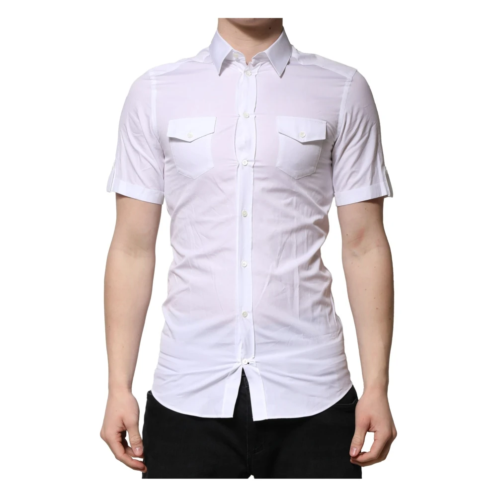 Dolce & Gabbana White Cotton Casual Shirt With Pockets - Male - Short Sleeve Shirts - White - S - Shirts - Image 3