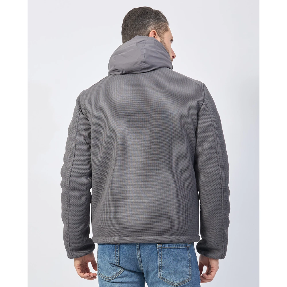 YES ZEE Grijze gebreide jas met capuchon en softshell inzetstukken Gray Heren
