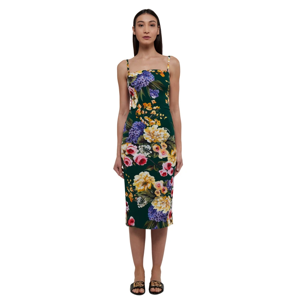 Dolce & Gabbana Midi Katoenen Jurk met Bloemenprint Multicolor Dames
