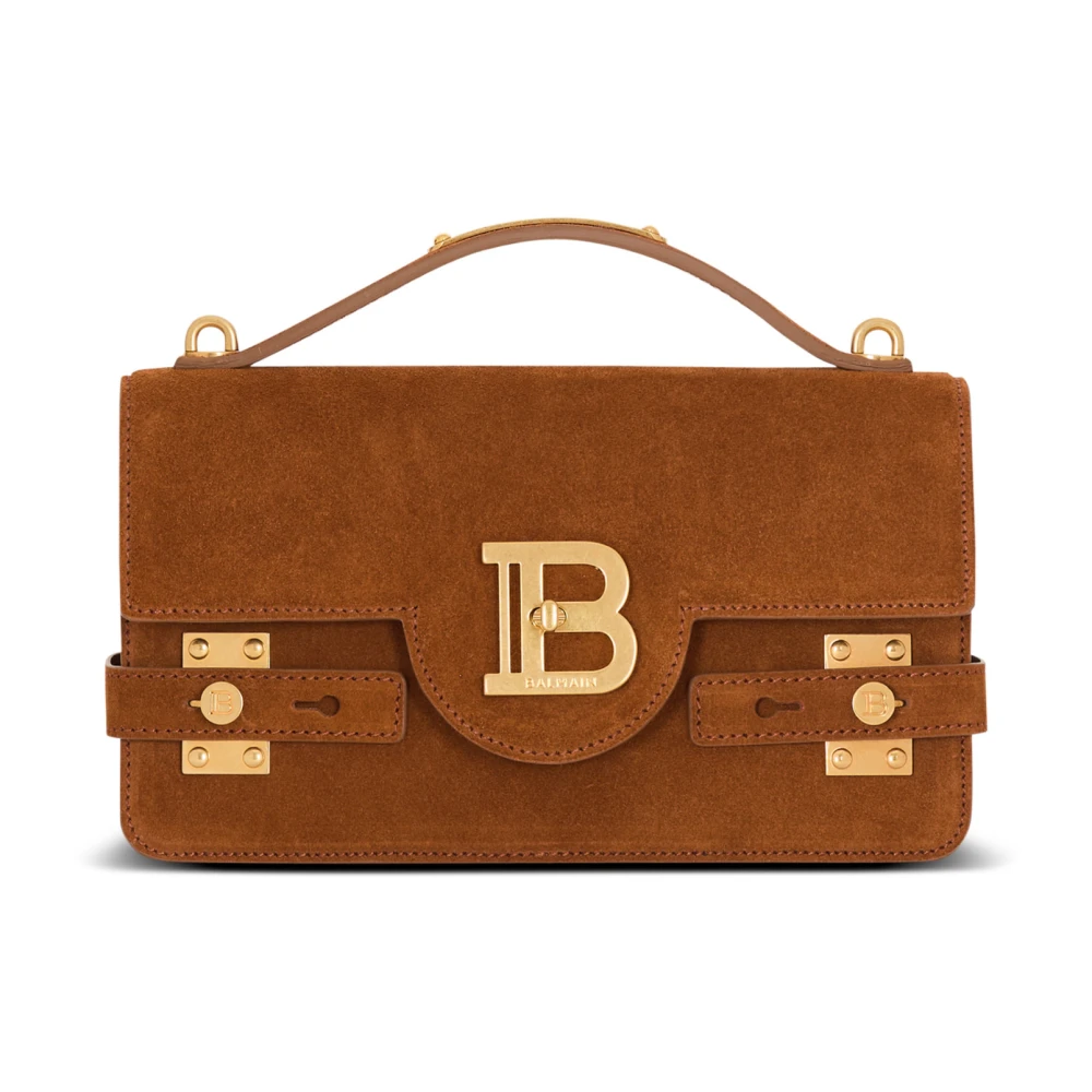 Balmain Brown Suede B-Buzz Shoulder 24 Bag - Female - Handbags - One Size - Bags