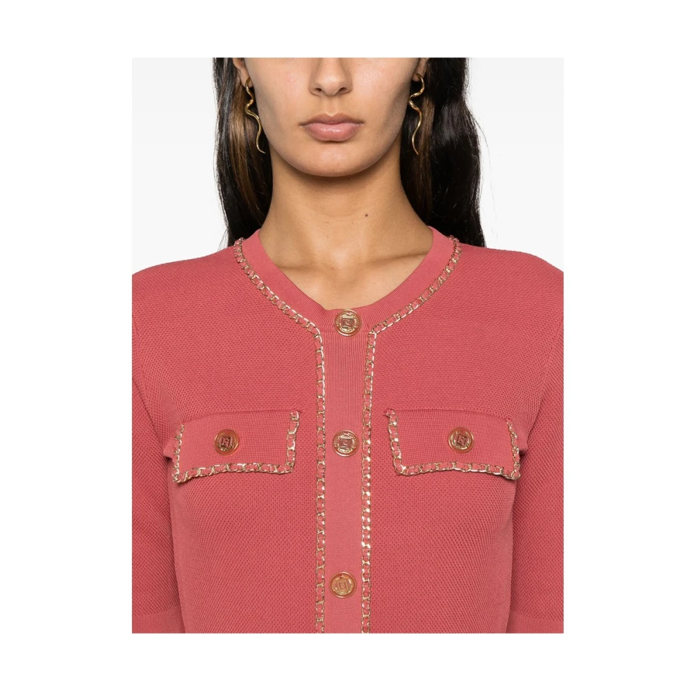 Elisabetta Franchi Roestbruine Gebreide Jurk Ketting-Link Trim Brown Dames