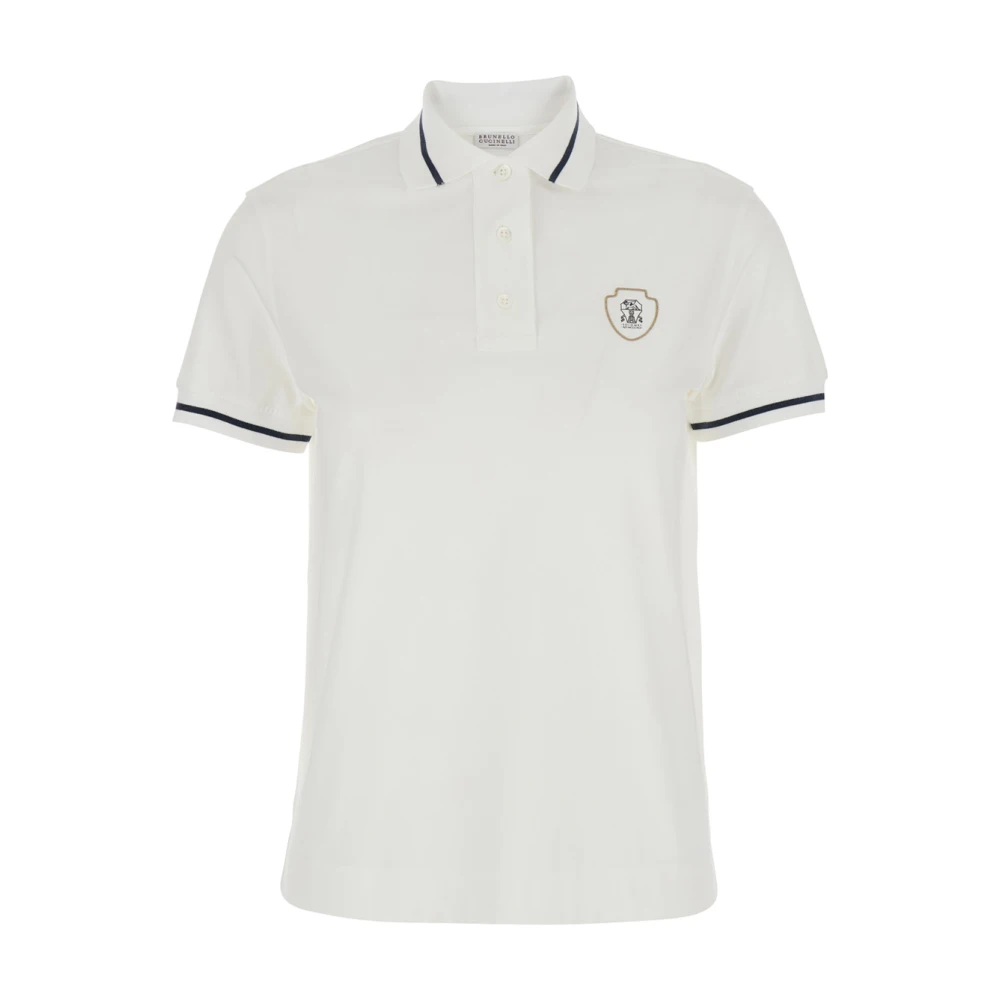 BRUNELLO CUCINELLI Wit Poloshirt met Logo Print White Dames