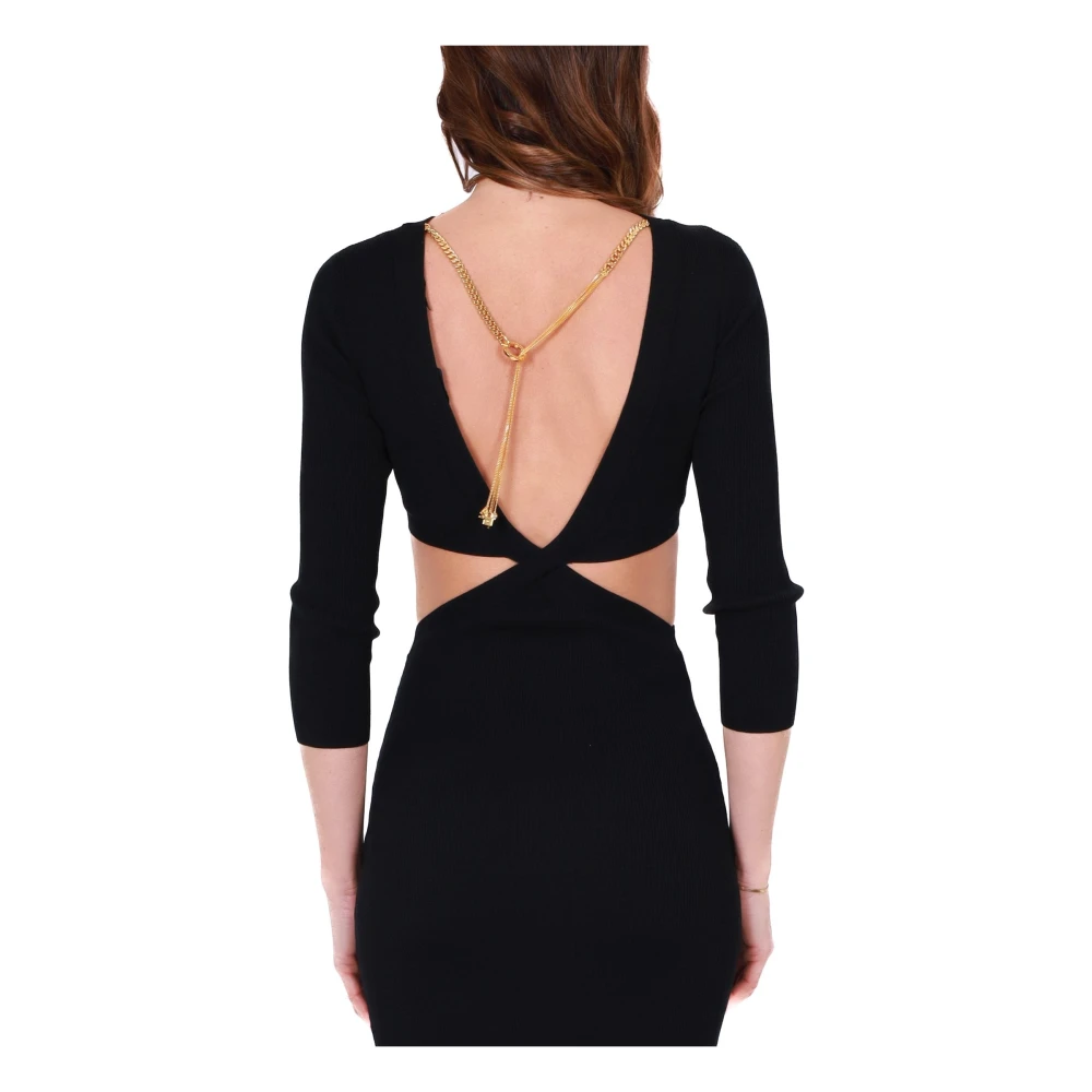 Elisabetta Franchi Zwarte Geribbelde Gebreide Midi Jurk met Uitsparingen Black Dames