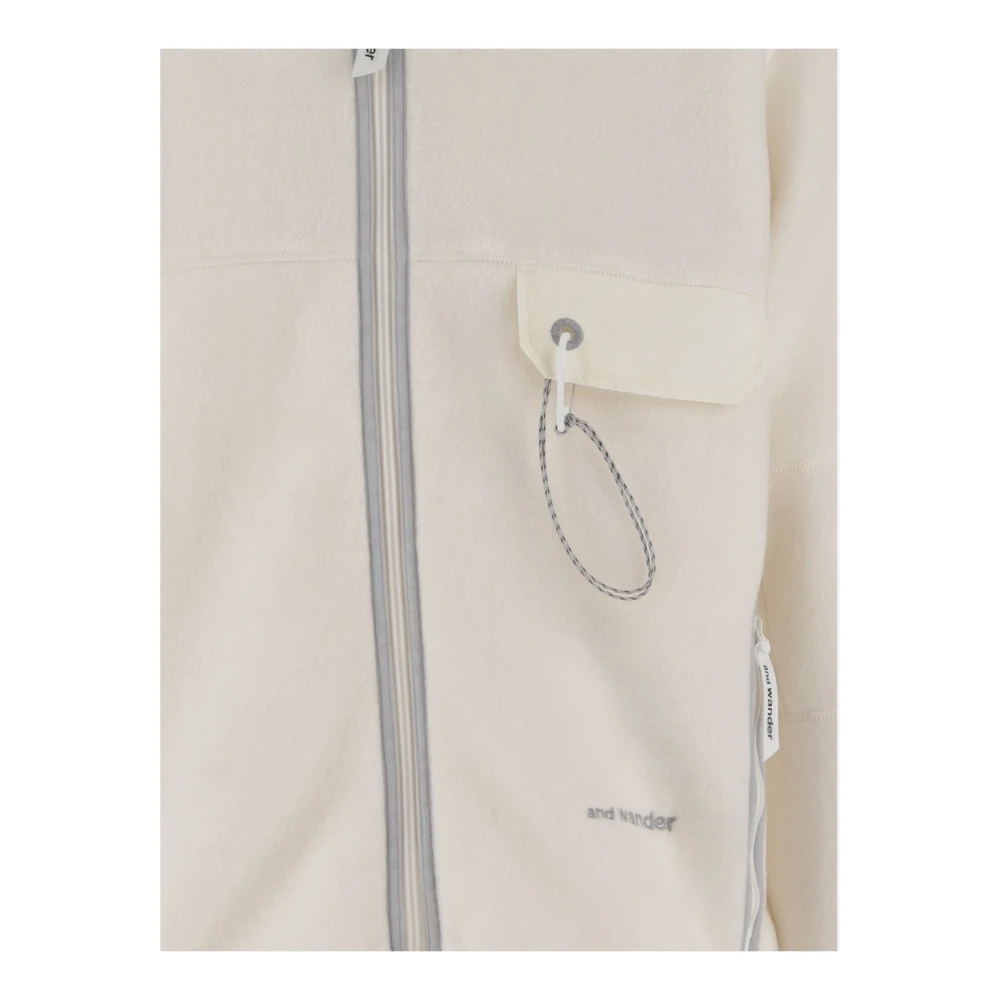 And Wander Wollen V-hals Rits Sweater White Heren