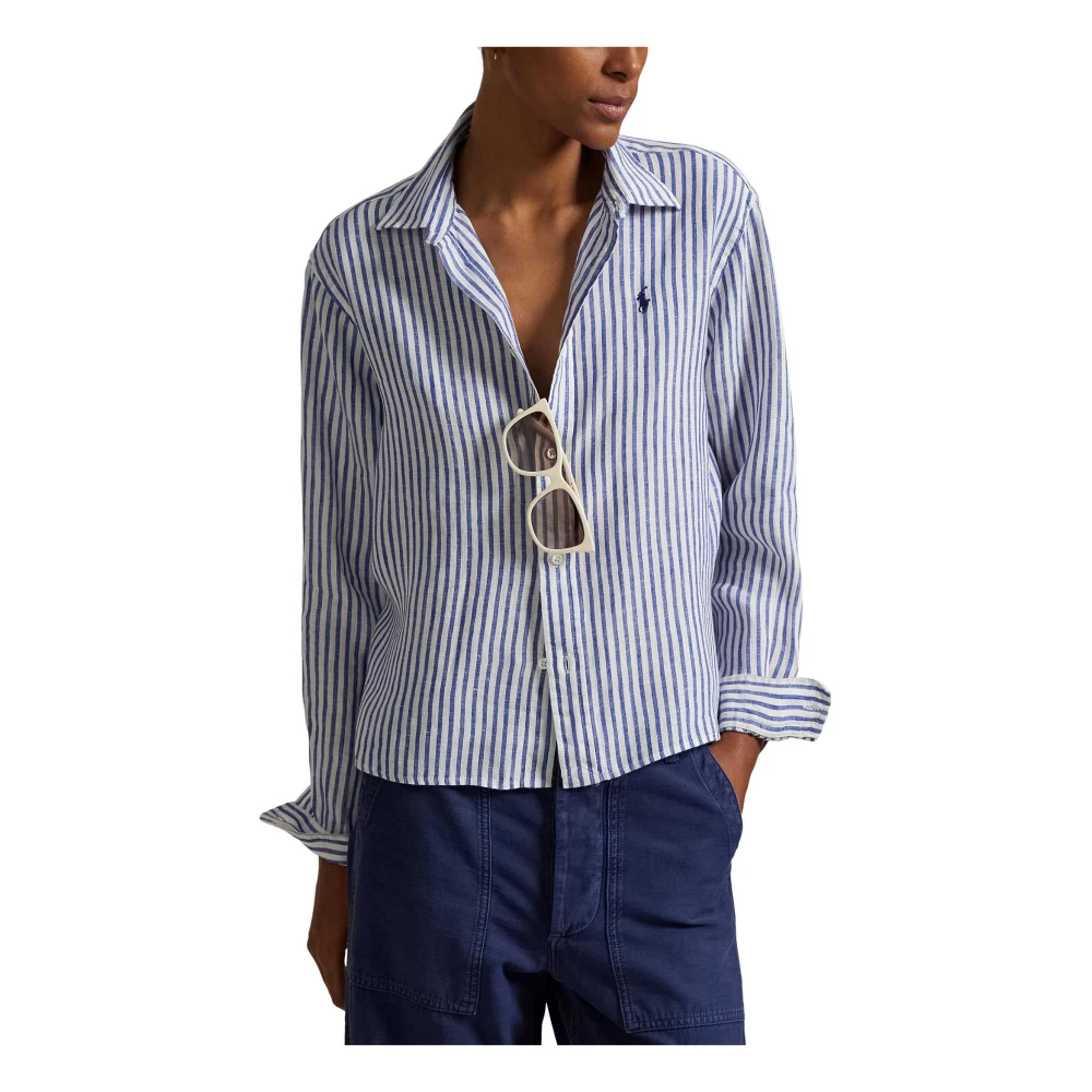 Polo Ralph Lauren Gestreepte witte shirt met pony borduurwerk Blue Dames
