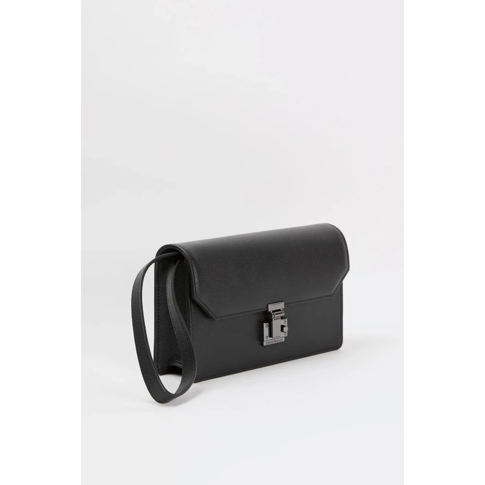 Emporio Armani Zwarte leren herentas Black Dames