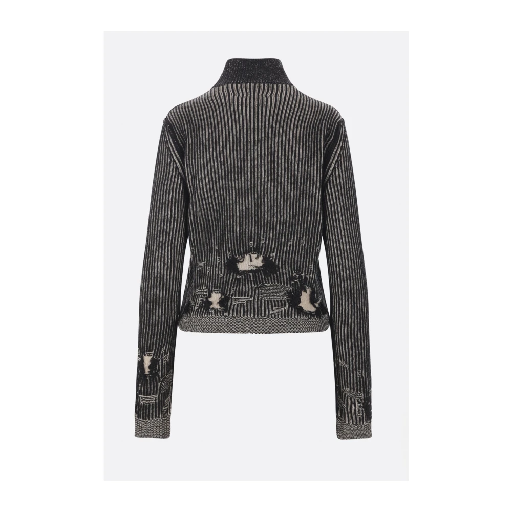 MM6 Maison Margiela Geribbelde Cardigan Trui Zwart Beige Gray Dames