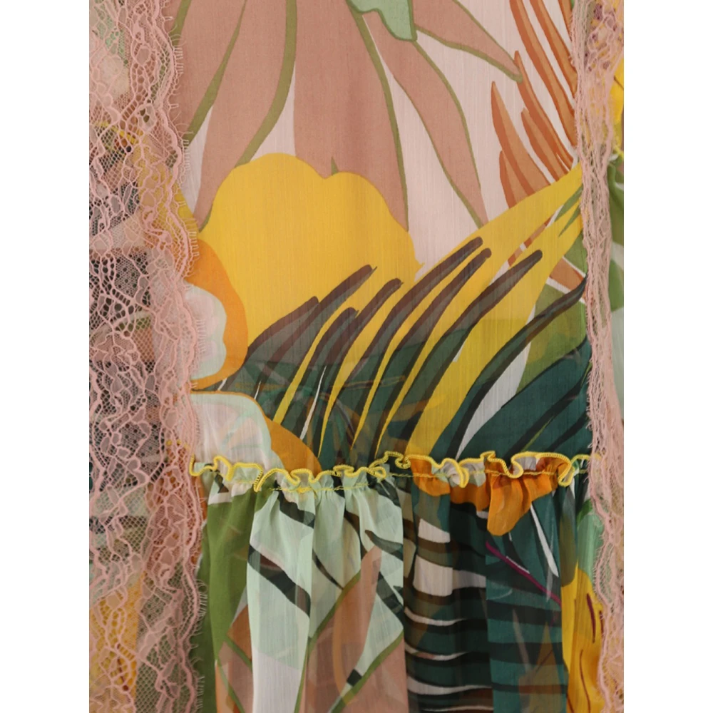 Actitude Bloemen top met kanten inzetstukken en gerimpelde zoom Multicolor Dames
