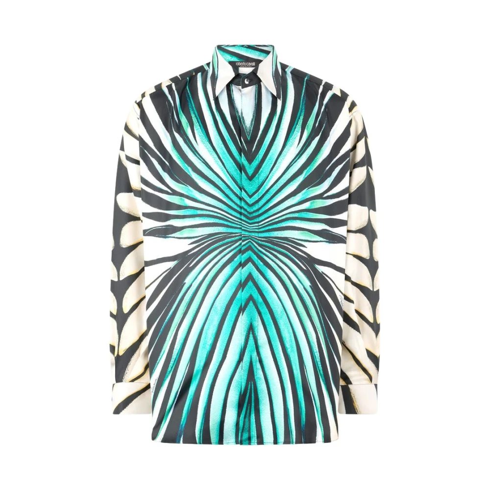 Roberto Cavalli , Casual Shirts, Male, Multicolor, M, Sea Print Shirt Classic Collar