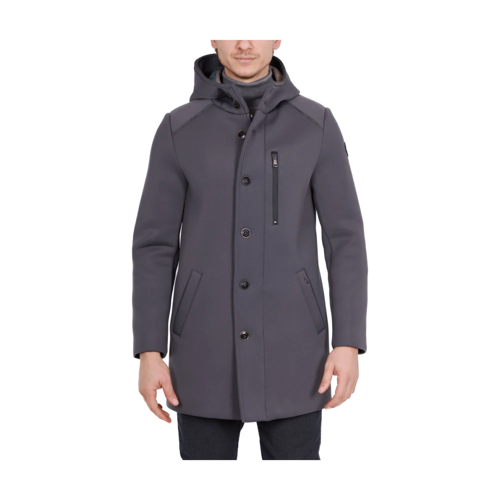 BOB Grijze Wollen Blend Scuba Parka Capuchon Gray Heren