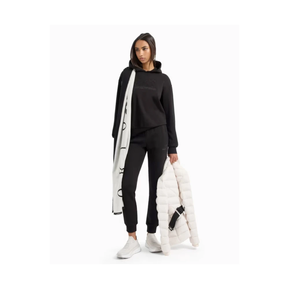 Emporio Armani EA7 Zwarte Sweater met Gekruiste Capuchon Black Dames