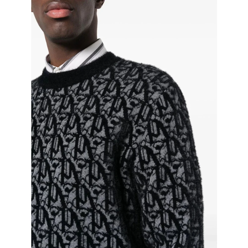 Palm Angels Grijs Zwart Monogram Crew-Neck Sweater Black Heren