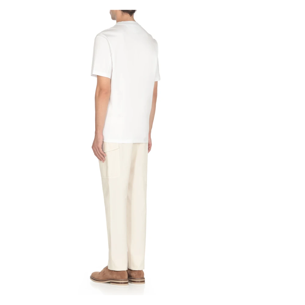 BRUNELLO CUCINELLI Wit Katoenen T-shirt Ronde Hals Korte Mouw White Heren