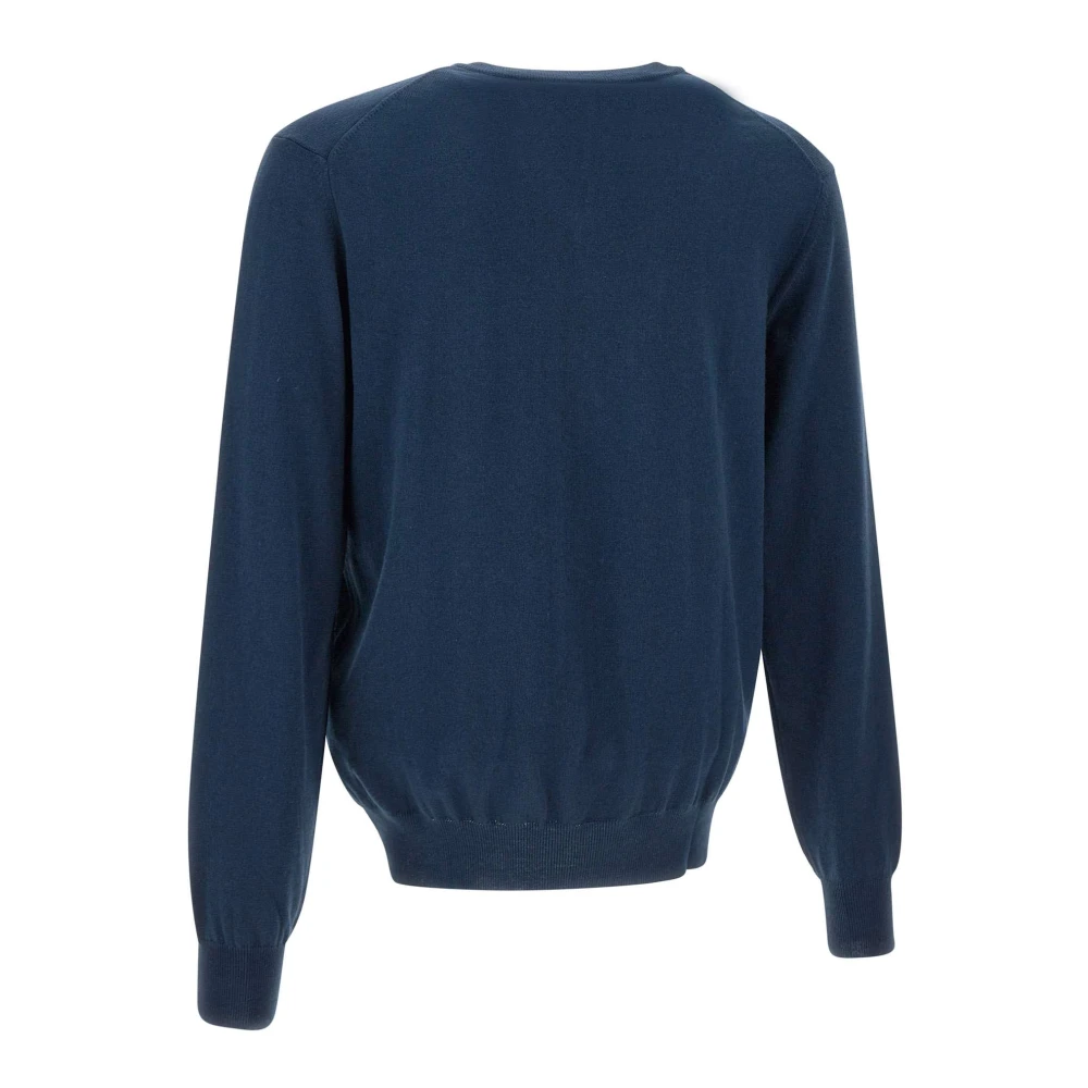 LA MARTINA Blauwe V-hals trui met logoborduursel Blue Heren