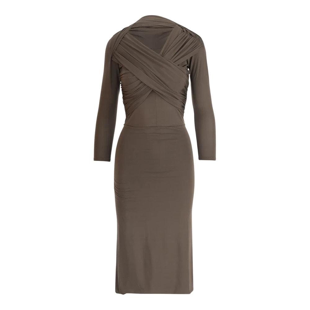 Patou Gekruiste Voorkant V-hals Midi Jurk Brown Dames