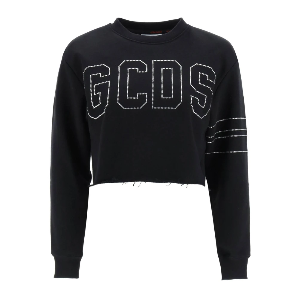 Gcds Cropped Sweatshirt met Rhinestone Logo Black Dames
