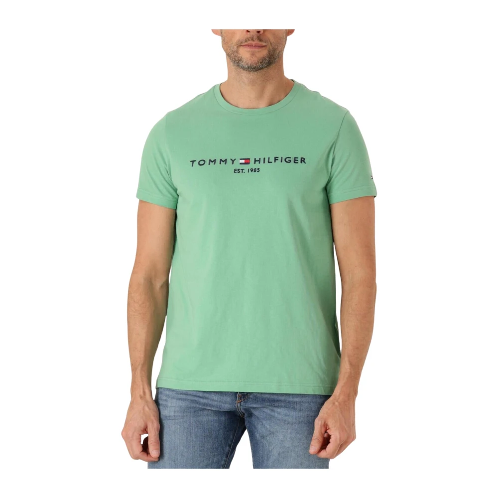 Tommy Hilfiger Groene Logo Tee voor Mannen Green Heren