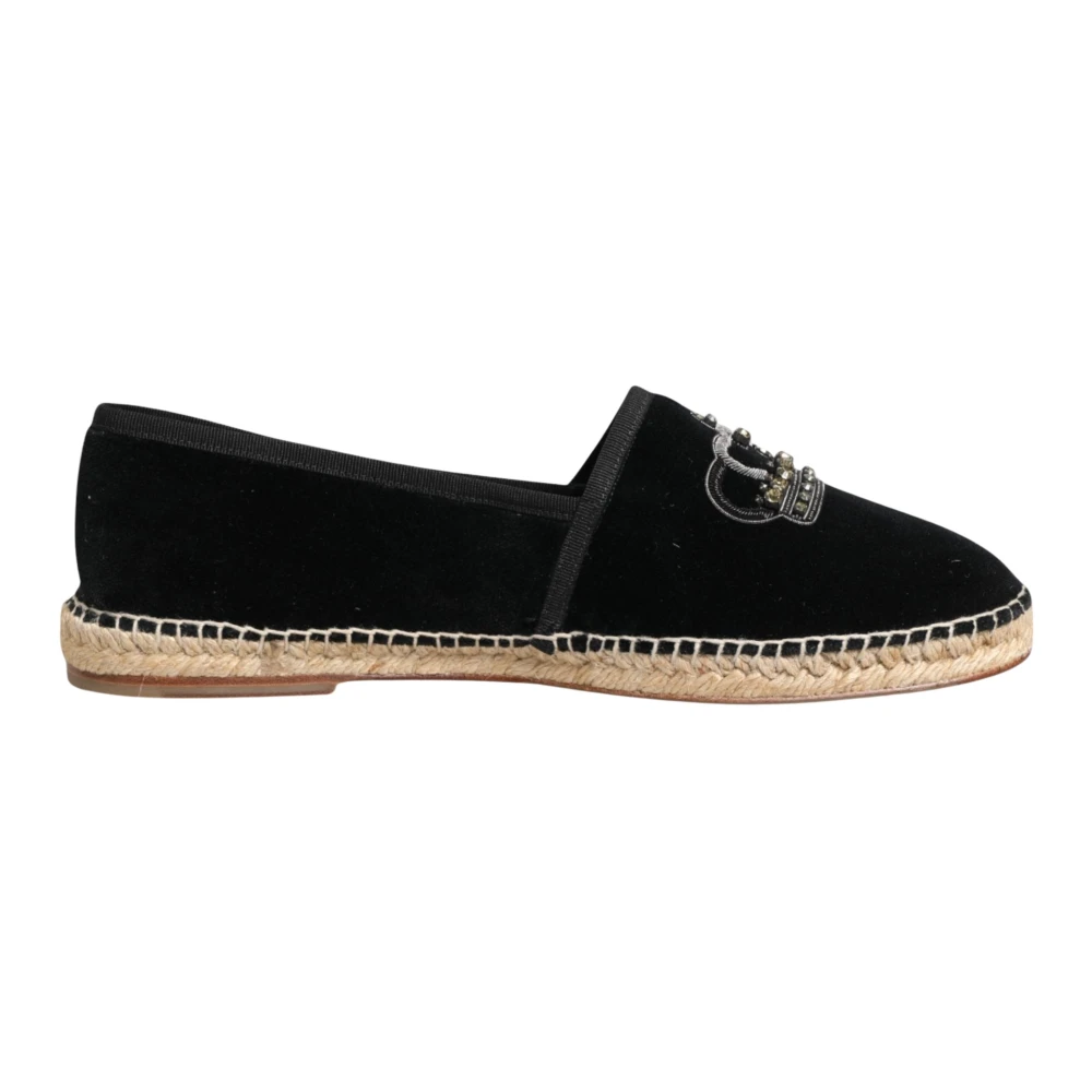Dolce & Gabbana Black Embellished Crown Flat Espadrilles Shoes - EU43/US10 - Image 2