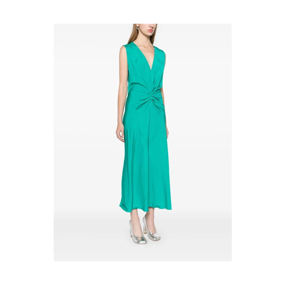 Victoria Beckham Teal Green V-hals Jurk met Gerimpelde Plooien Green Dames