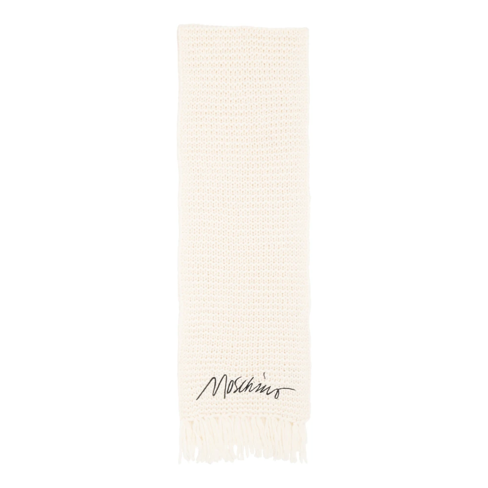 Moschino Effen wollen sjaal met franjes en borduursels White Dames