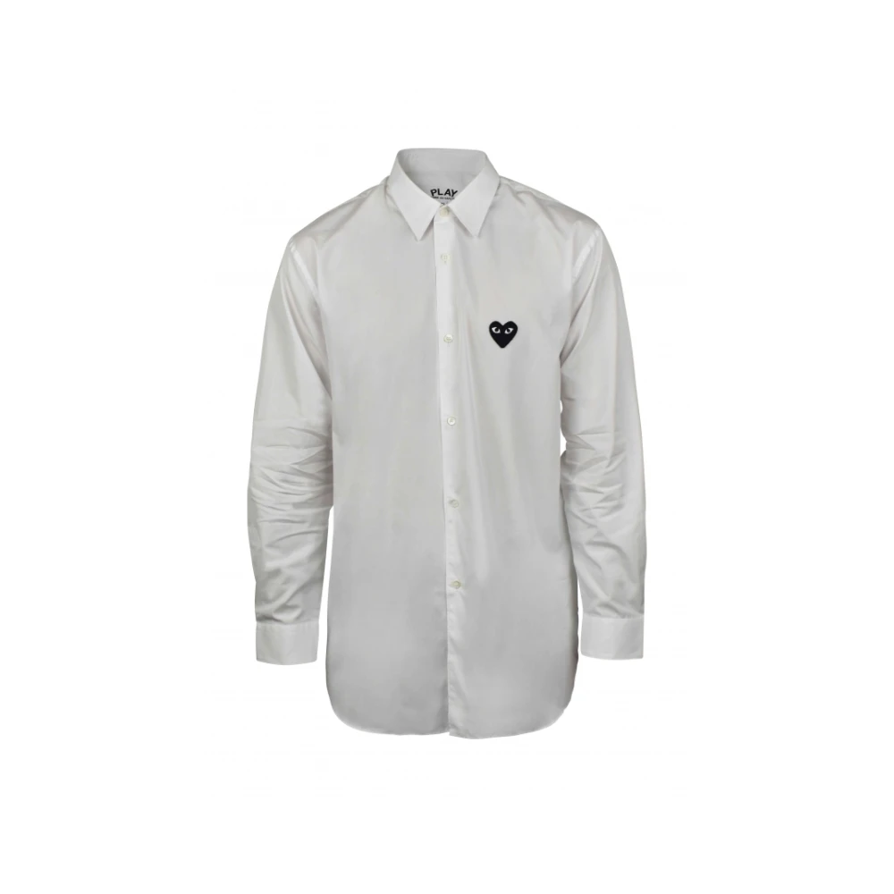 Comme des Garçons Witte Katoenen Shirt met Zwart Hart Logo Patch White Heren