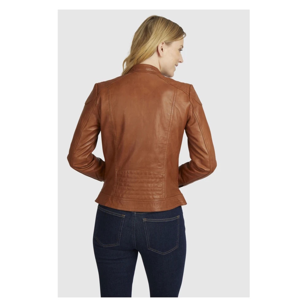 Bugatti Klassieke leren jas met opstaande kraag Brown Dames