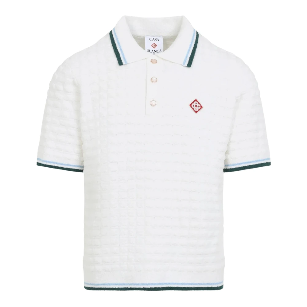 Casablanca , Polo Shirts, Male, White, M, Textured Short-Sleeve Polo Shirt