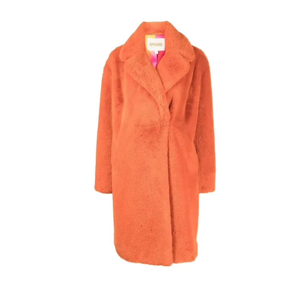 Apparis Faux Fur Coat met Notched Revers Orange Dames