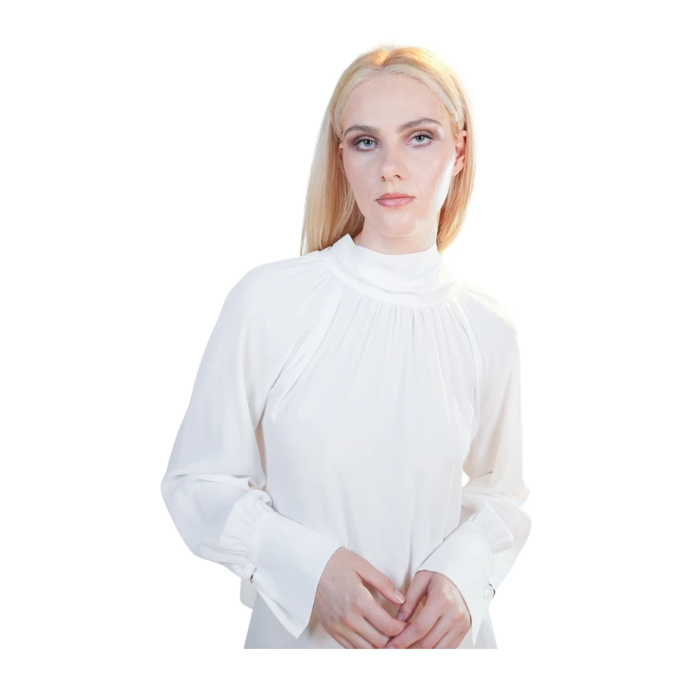 Beatrice .b Zijden Blouse met Mock Neck en Flounce Hem White Dames
