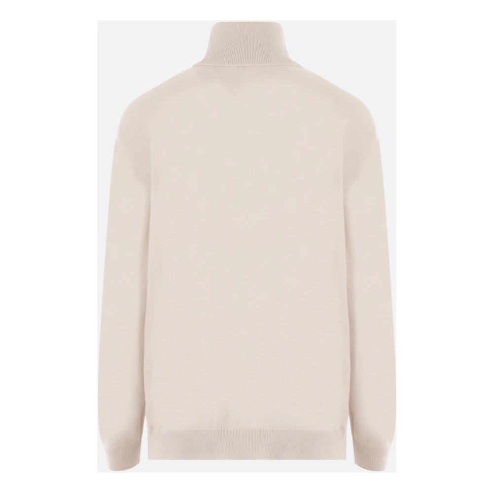 BRUNELLO CUCINELLI Beige Wollen Coltrui met Hoge Hals en Geribbelde Randen Beige Dames