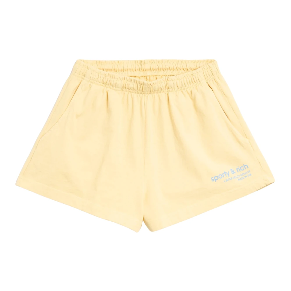 Sporty & Rich USA Health Club Blauw Logo Shorts Beige Dames