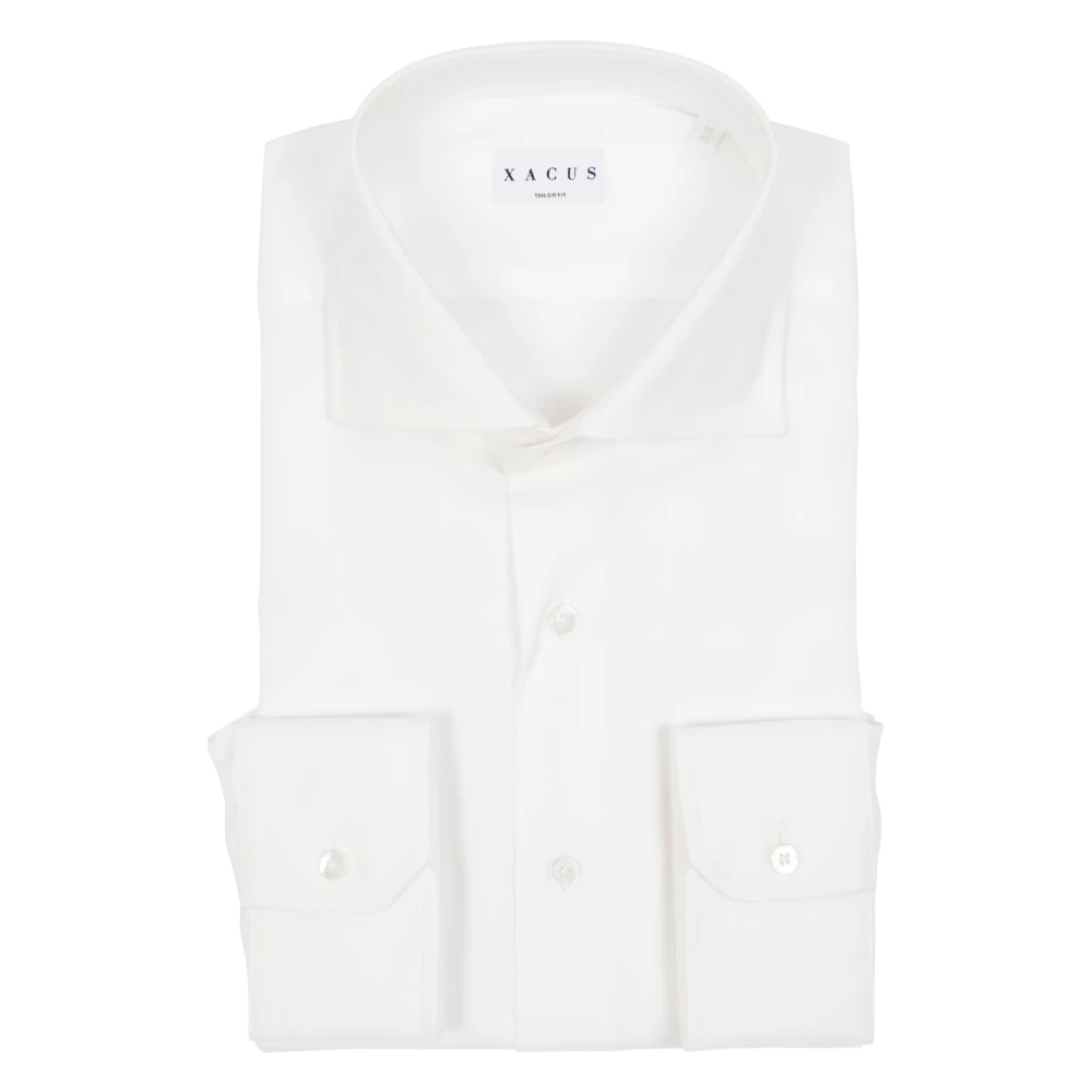 Xacus Ontspannend machinewasbaar shirt met spreadkraag en afgeronde manchetten White Heren