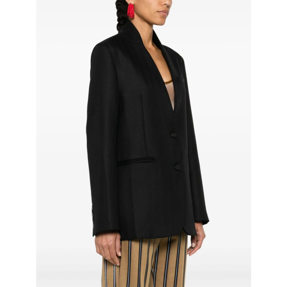 Forte Zwart Herringbone Jas met Schoudervullingen Black Dames