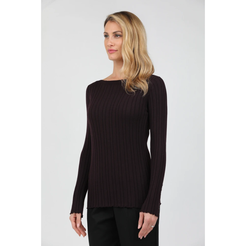 Alpha Studio Top met lange mouwen en boothals met knoopdetail Brown Dames