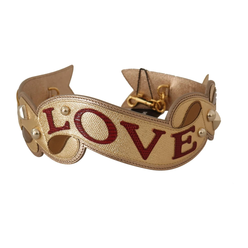 Dolce & Gabbana Gouden Leren Love Patch Tasriem Yellow Dames