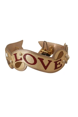 Guld Läder LOVE Patch Väskrem