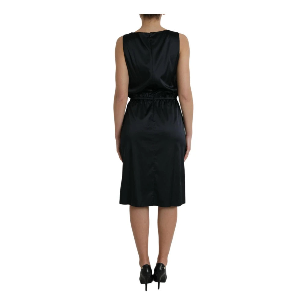 Dolce & Gabbana Zwart Zijden Kantdetail Midi Jurk Black Dames