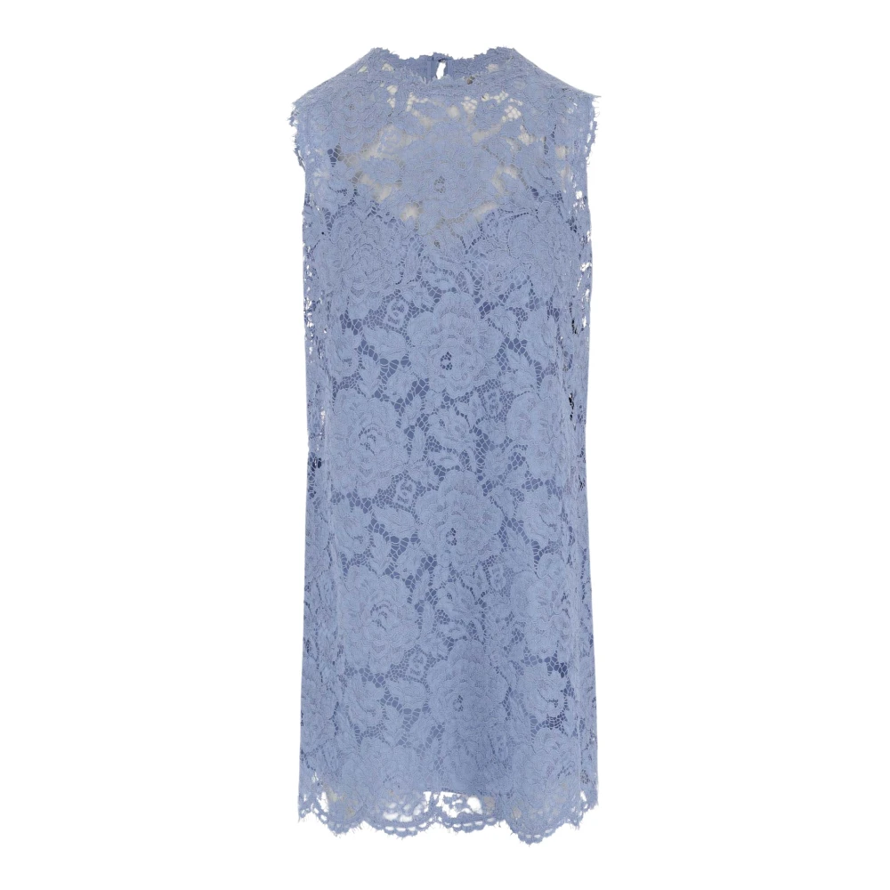 Dolce & Gabbana Gaatjes Kant Jurk met Symmetrische Zoom Blue Dames