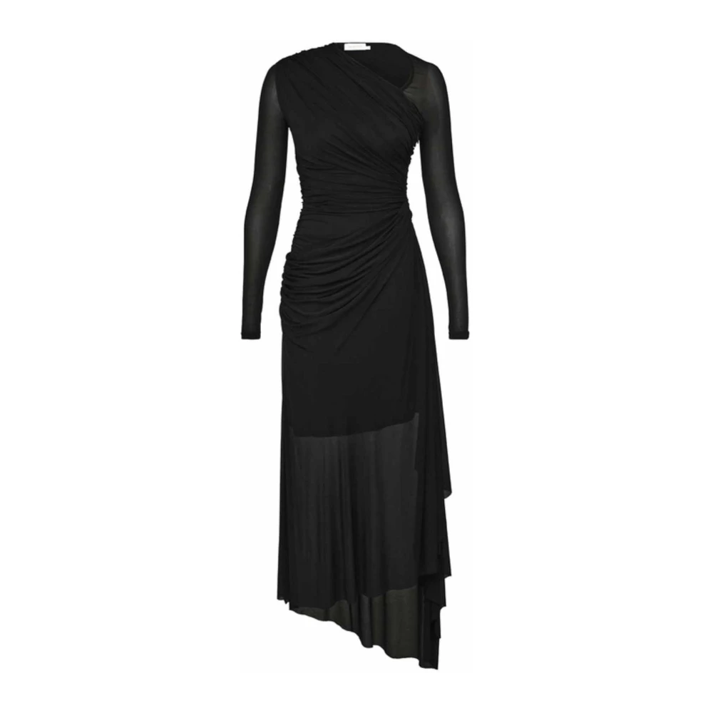 Zimmermann Zwarte Midi Jurk met Geplooide Taille en Asymmetrische Halslijn Black Dames