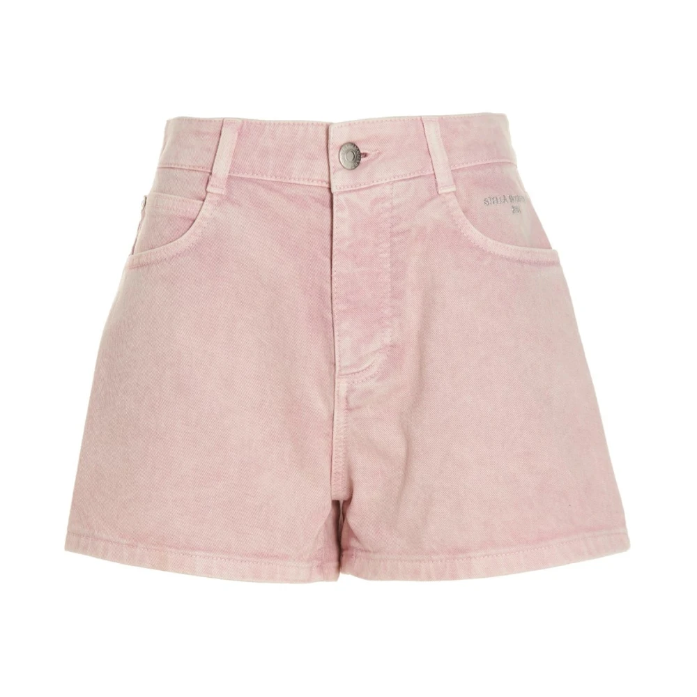 Stella McCartney Denim Shorts med bältesöglor och fickor Pink, Dam