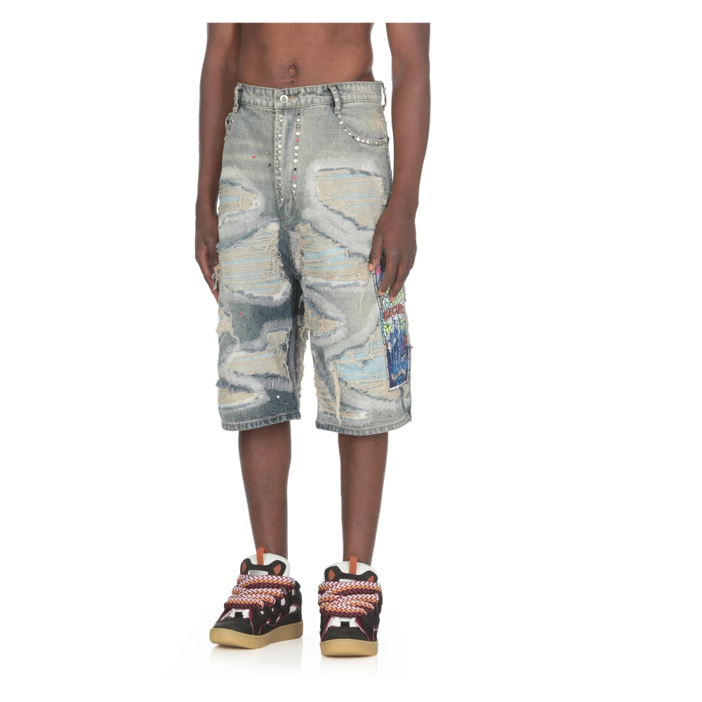 Who Decides War Lichtblauwe Bermuda Shorts met Studs Blue Heren