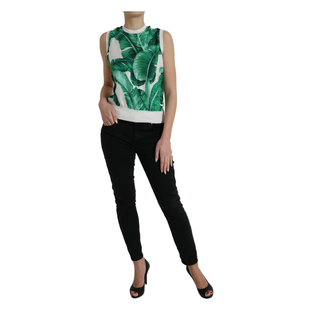 Dolce & Gabbana Zijden Bananenblad Print Tank Top Multicolor Dames