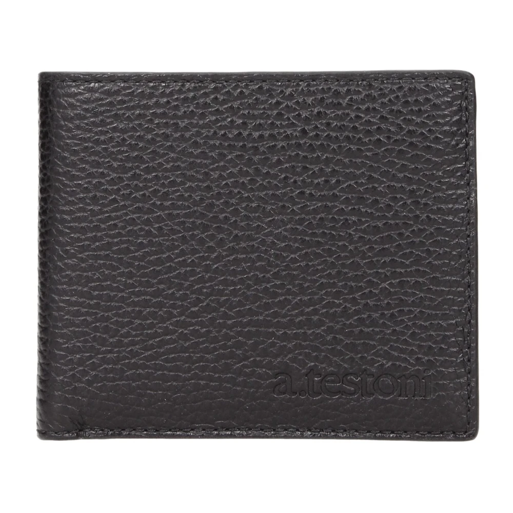 Testoni Svart Läderplånbok Med Främre Logotyp