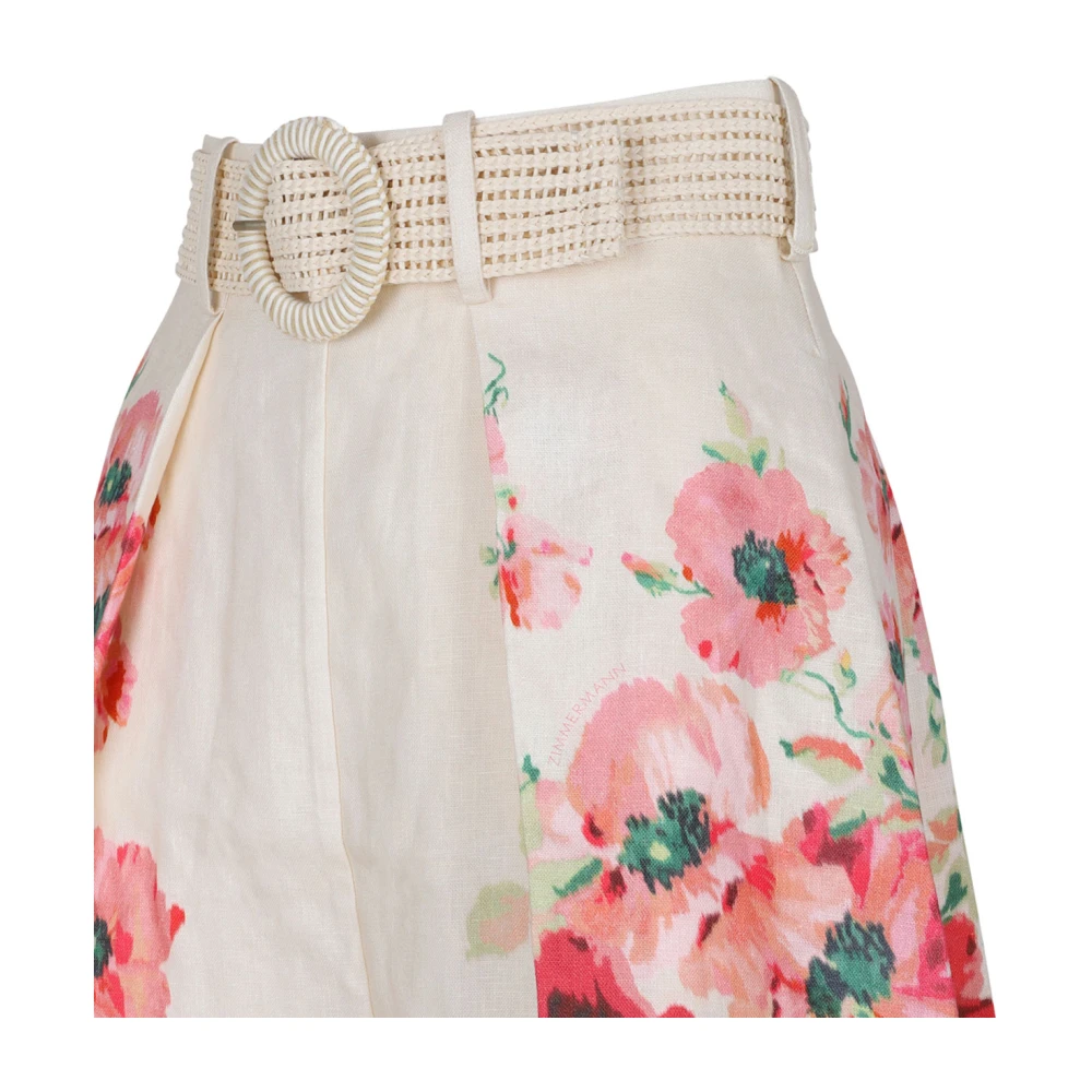 Zimmermann Lightburst Tuck Bloemen Linnen Hoge Taille Short Multicolor Dames