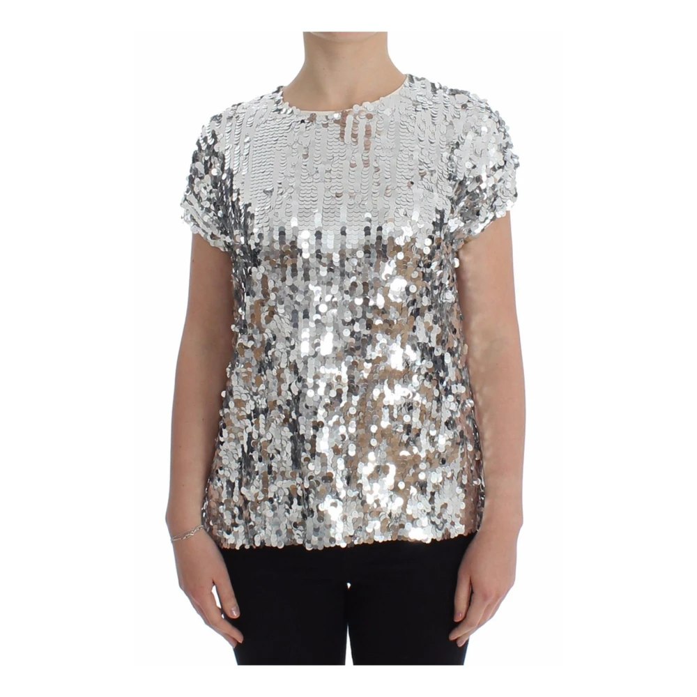 Dolce & Gabbana Damen Grau Verzauberte Sizilien Paillettenbluse