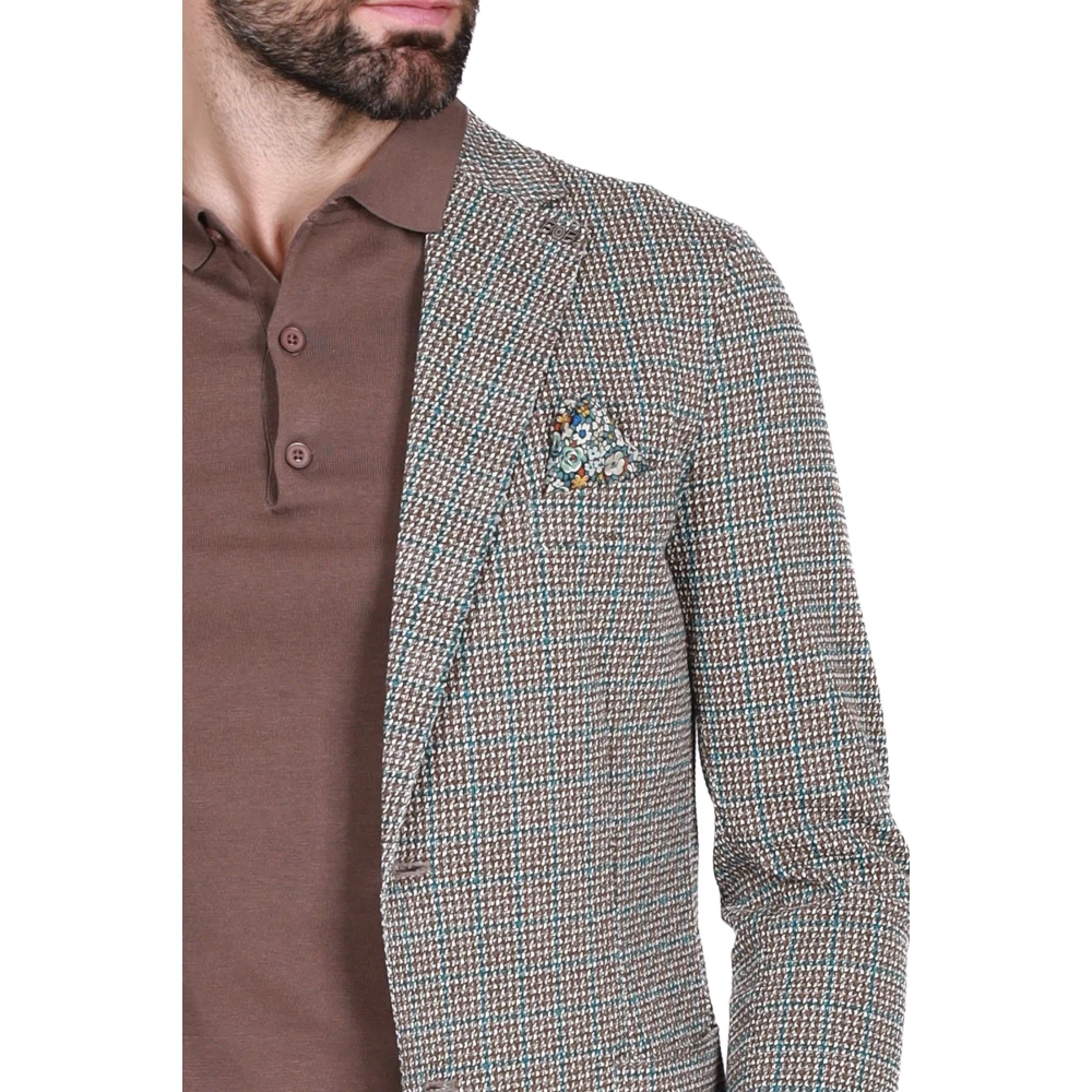 BOB Bruine Jersey Micro Patroon Blazer Jas Multicolor Heren