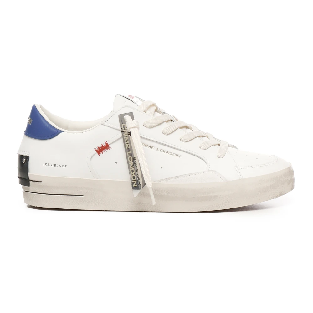 Crime London Men's White/Blue Leather Sneakers Vintage Style