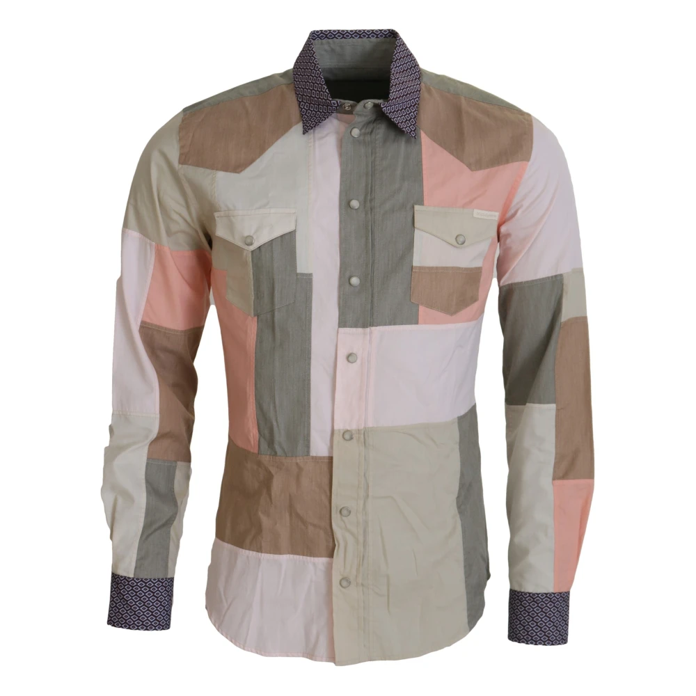 Dolce & Gabbana Men's Multicolor Casual Shirts, Xs, Patchwork Slim Shirt