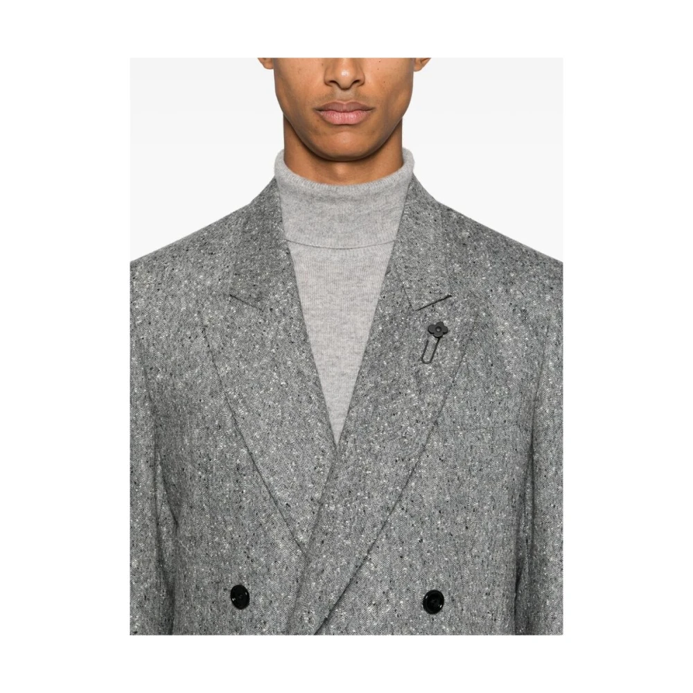 Lardini Grijze Wollen Gebreide Double-Breasted Jas Gray Heren