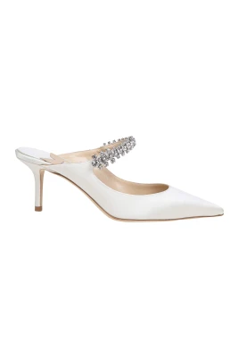 Crystal Band Ivory Satin Mules